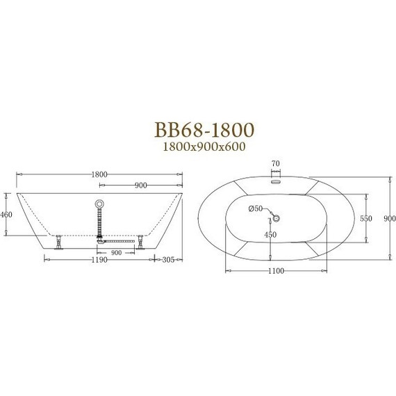 Ванна отдельностоящая BelBagno BB68-1800 180х90 см фото 3
