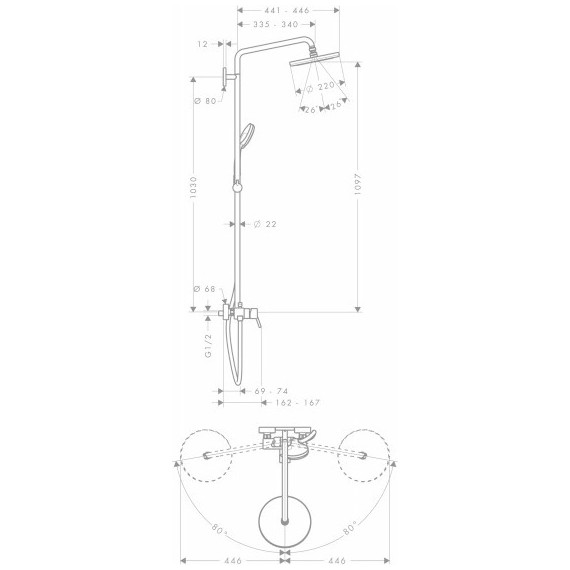 Душевая стойка Hansgrohe Showerpipe Croma 220 27222000 фото 2