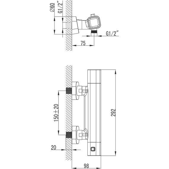 Смеситель для душа с термостатом Ravak 10° TE 033.00/150 X070102 фото 5