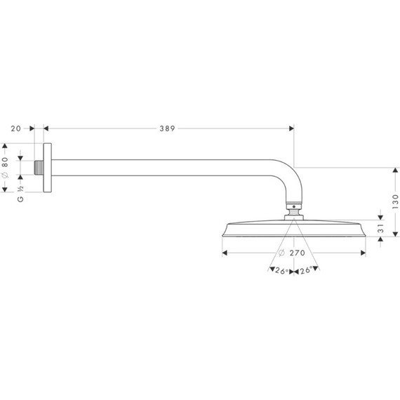 Верхний душ Hansgrohe Raindance Classic 240 1jet 27424000, латунь фото 2
