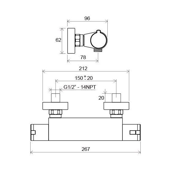 Смеситель для душа с термостатом Ravak Termo TE 072.00/150, X070051 - 3 Смеситель для душа с термостатом Ravak Termo TE 072.00/150, X070051 фото 3