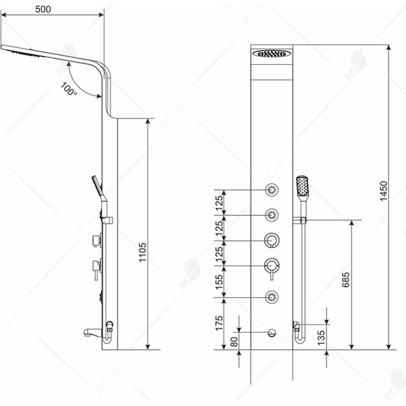 Гидромассажная панель RGW SP-05 21140105-14, черный - 2 Гидромассажная панель RGW SP-05 21140105-14, черный фото 2