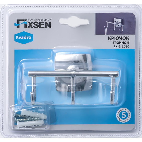 Тройной крючок Fixsen Kvadro FX-61305C - 2 Тройной крючок Fixsen Kvadro FX-61305C фото 2