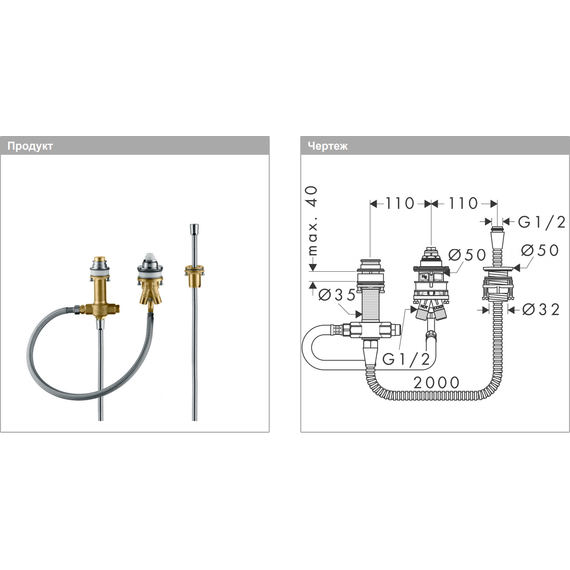 Скрытая часть Hansgrohe для однорычажного смесителя на 3 отверстия 13439180 фото 2