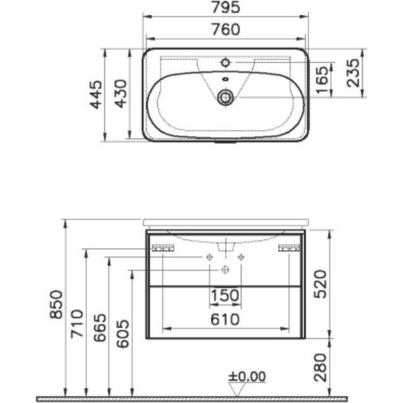 Тумба подвесная с раковиной Vitra Nest 80 см 56147, цвет натуральная древесина фото 4
