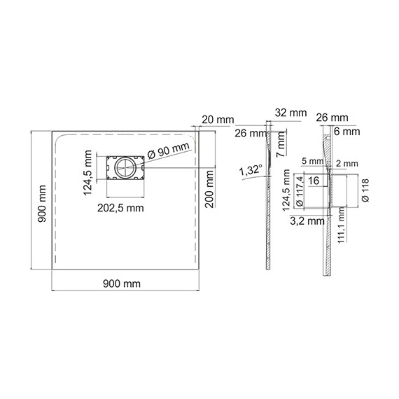 Поддон SMC WasserKraft Elbe 90х90 см 74T03, чёрный - 2 Поддон SMC WasserKraft Elbe 90х90 см 74T03, чёрный фото 2