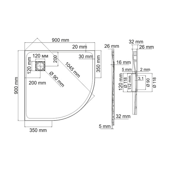 Поддон SMC WasserKraft Main 90х90 см 41T01 - 2 Поддон SMC WasserKraft Main 90х90 см 41T01 фото 2