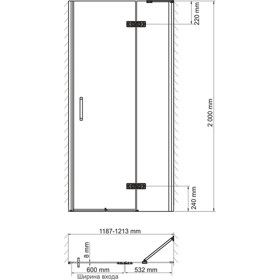 Душевая дверь WasserKraft Aller 120 см L 10H05LBLACK, чёрный/прозрачное фото 5