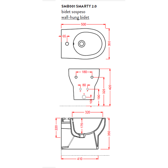 Биде подвесное ArtCeram Smarty SMB001 01 00 фото 5