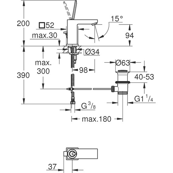 Смеситель для раковины Grohe Eurocube Joy 200 мм 23654000 фото 7