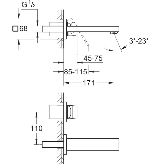 Смеситель для раковины настенный Grohe Eurocube 19895000 - 8 Смеситель для раковины настенный Grohe Eurocube 19895000 фото 8
