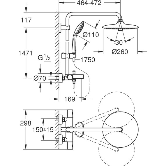 Душевая стойка с термостатом Grohe Euphoria System 260 27475001 - 3 Душевая стойка с термостатом Grohe Euphoria System 260 27475001 фото 3