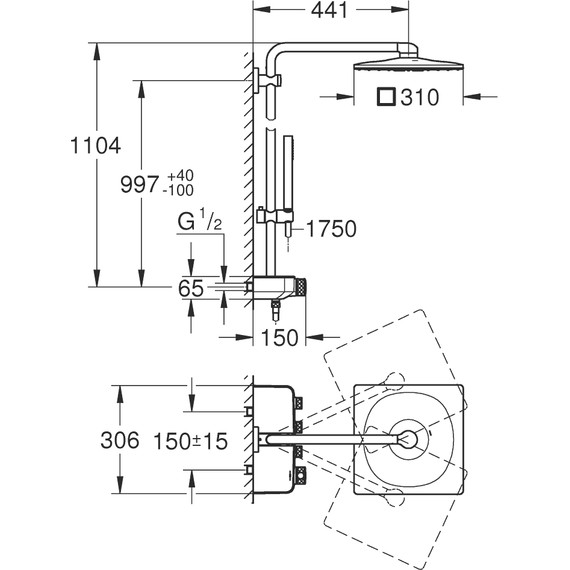 Душевая стойка с термостатом Grohe Euphoria SmartControl System 310 DUO Cube 26508LS0, белая луна - 3 Душевая стойка с термостатом Grohe Euphoria SmartControl System 310 DUO Cube 26508LS0, белая луна фото 3