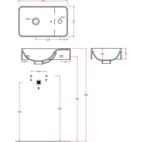 Раковина подвесная ArtCeram Lavamani Union 45 см LML003 01 00 bi - 4 Раковина подвесная ArtCeram Lavamani Union 45 см LML003 01 00 bi фото 4