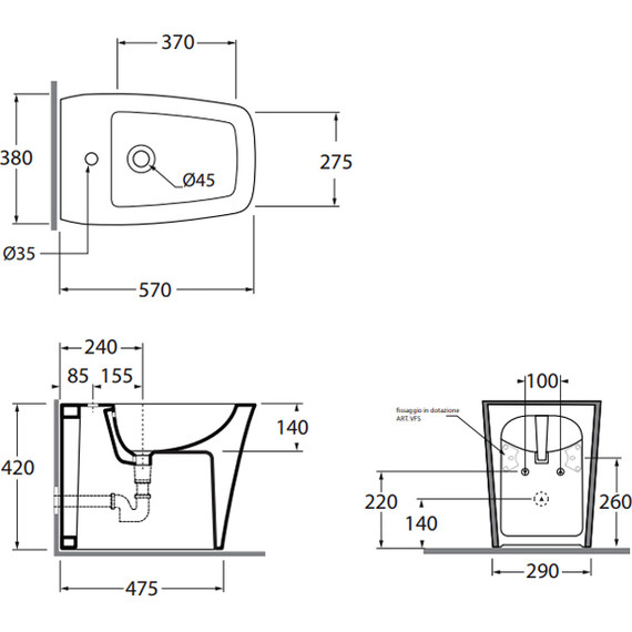 Биде напольное Azzurra Hera HEBIT000000MBI*1 фото 8
