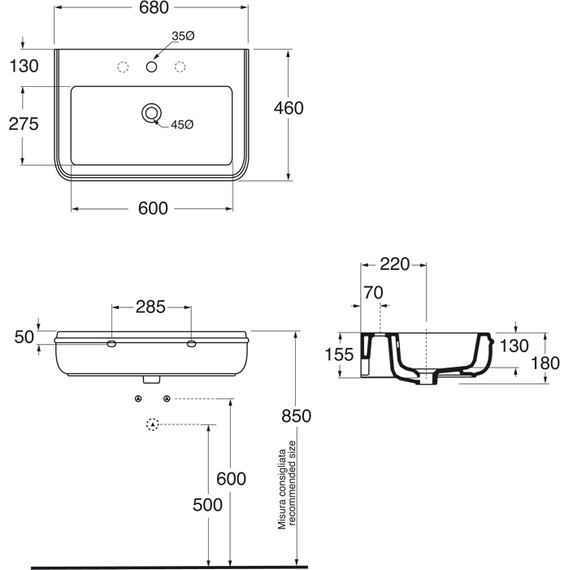 Раковина подвесная Azzurra Charme 70 см CHLP06846T0MBI - 6 Раковина подвесная Azzurra Charme 70 см CHLP06846T0MBI фото 6