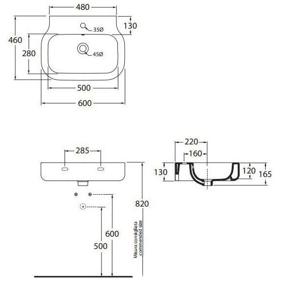 Раковина подвесная Azzurra Glaze 60 см GLZ260M/SOSP bi*1 фото 8