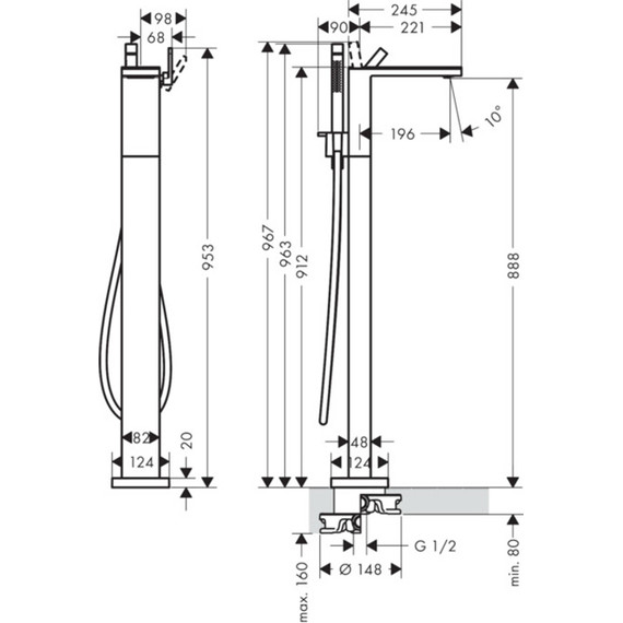 Смеситель для ванны Axor MyEdition 47442000, хром/чёрное стекло, Цвет производителя: хром, чёрное стекло фото 3