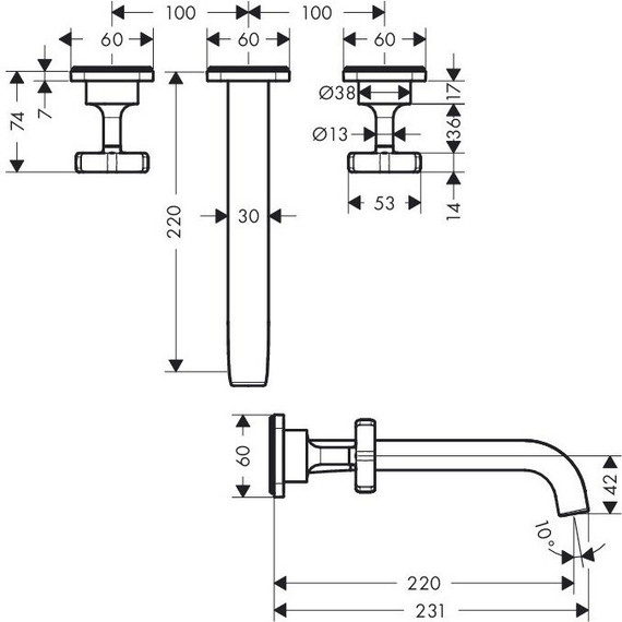 Смеситель для раковины настенный Axor Citterio E 36107000 фото 4