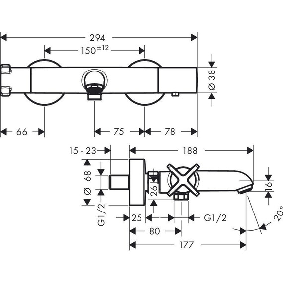 Смеситель для ванны с термостатом Axor Citterio E 36140000 - 3 Смеситель для ванны с термостатом Axor Citterio E 36140000 фото 3