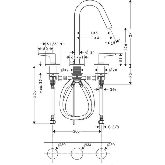 Смеситель для раковины Axor Citterio M 34133000 фото 3