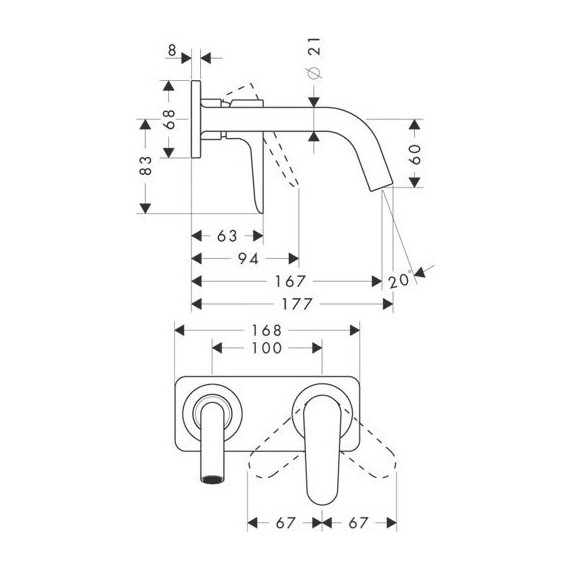 Смеситель для раковины настенный Axor Citterio M 34112000 фото 5