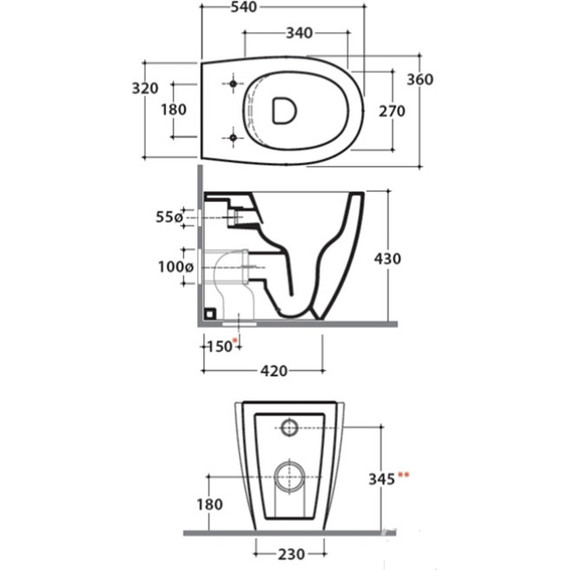 Унитаз приставной безободковый Globo 4ALL MD004.BI фото 2