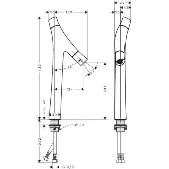 Смеситель для раковины высокий Axor Starck Organic 12013000 фото 8