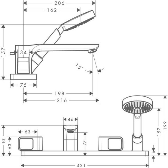 Смеситель для ванны Axor Urquiola 11443000 - 2 Смеситель для ванны Axor Urquiola 11443000 фото 2