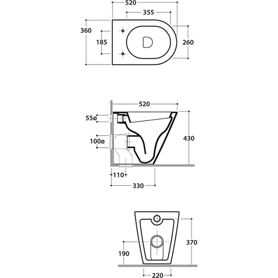 Унитаз приставной Globo Forty3 FO002.BI, глубина 520 мм фото 8