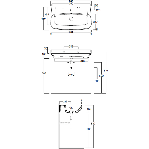 Раковина подвесная Simas Baden Baden 80 см BB12bi*1 - 5 Раковина подвесная Simas Baden Baden 80 см BB12bi*1 фото 5