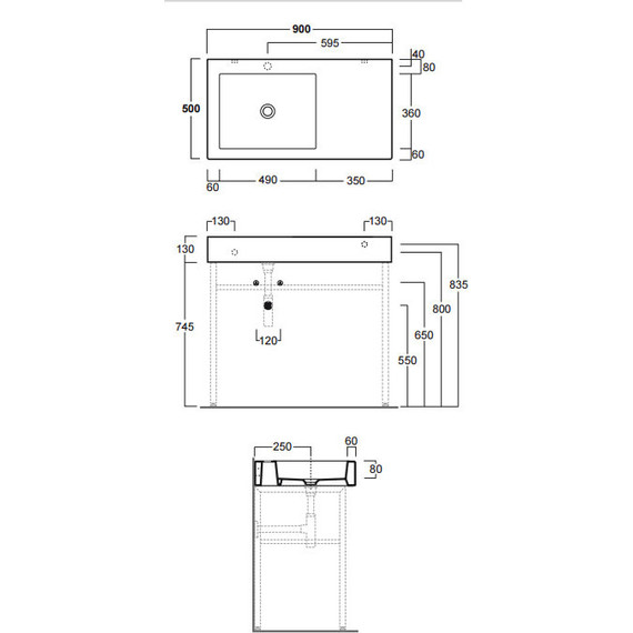 Раковина с консолью Simas Frozen 90 см FZ11bi*1 - 3 Раковина с консолью Simas Frozen 90 см FZ11bi*1 фото 3