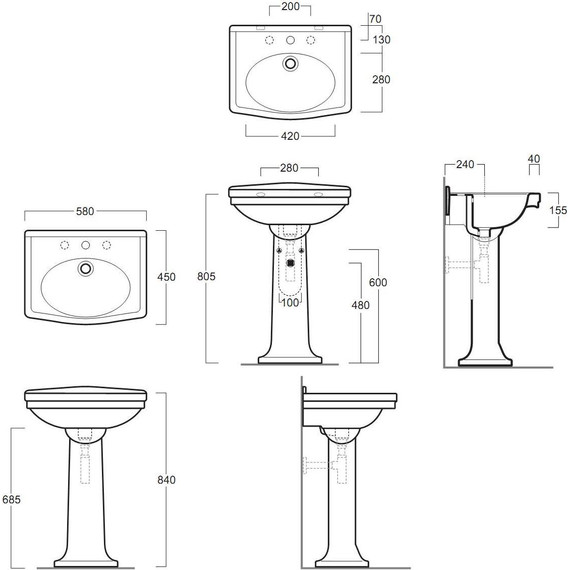 Раковина с пьедесталом Simas Londra 60 см LO914bi*3 - 5 Раковина с пьедесталом Simas Londra 60 см LO914bi*3 фото 5
