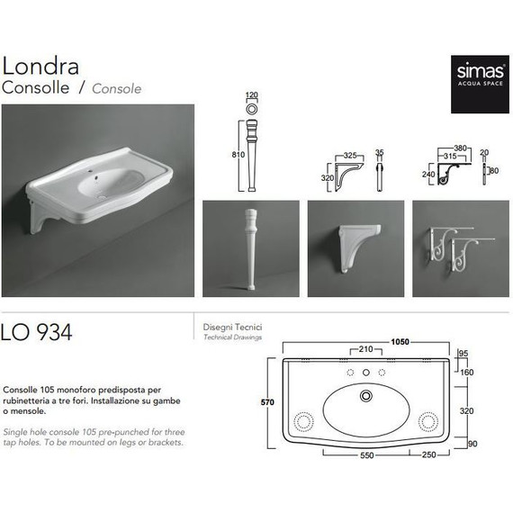 Раковина подвесная Simas Londra 105 см LO934bi*1 фото 3