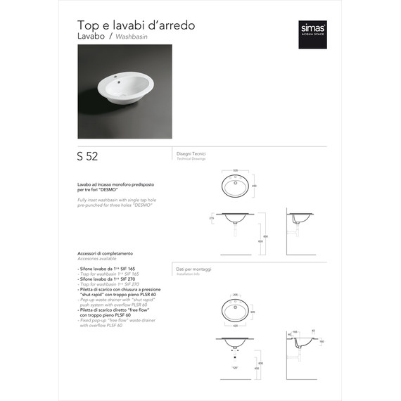 Раковина врезная на столешницу Simas Top e lavabi d'arredo 55 см S52bi*1 - 4 Раковина врезная на столешницу Simas Top e lavabi d'arredo 55 см S52bi*1 фото 4