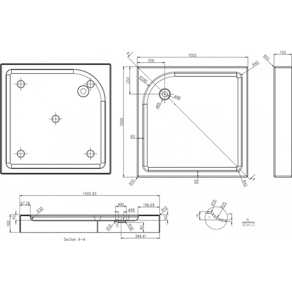 Акриловый поддон Azario 100х100 см P110R/L - 2 Акриловый поддон Azario 100х100 см P110R/L фото 2