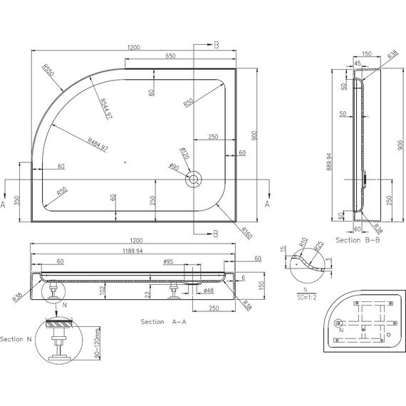 Акриловый поддон Azario 120х90 см P2912 L - 2 Акриловый поддон Azario 120х90 см P2912 L фото 2