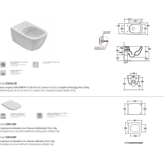 Унитаз подвесной безободковый Globo Genesis GNS02.BI - 3 Унитаз подвесной безободковый Globo Genesis GNS02.BI фото 3