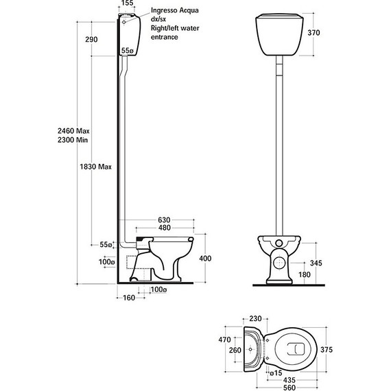 Унитаз-компакт слив горизонтальный Globo Paestum PA002.BI (высокий бачок) фото 5
