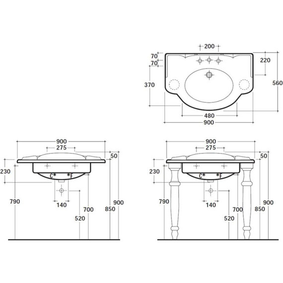 Раковина на ножках Globo Paestum 90 см PA056.BI*1 - 3 Раковина на ножках Globo Paestum 90 см PA056.BI*1 фото 3