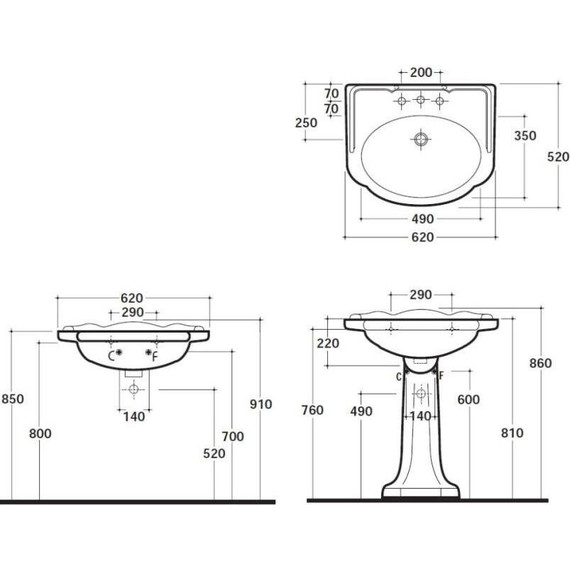 Раковина с пьедесталом Globo Paestum 60 см PA057.BI*1 фото 4