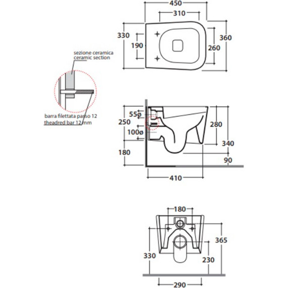 Унитаз подвесной безободковый Globo Stone 45х36 см STS07.BI фото 5