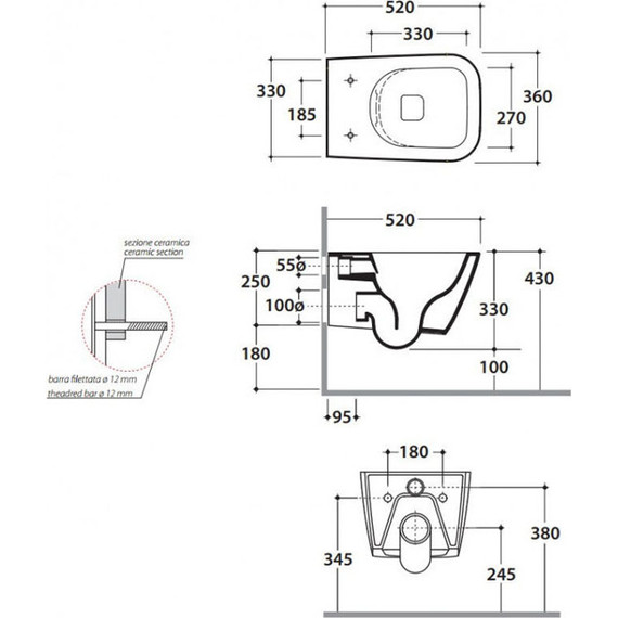 Унитаз подвесной безободковый Globo Stone 52х36 см STS05.BI, Цвет производителя: белый фото 5