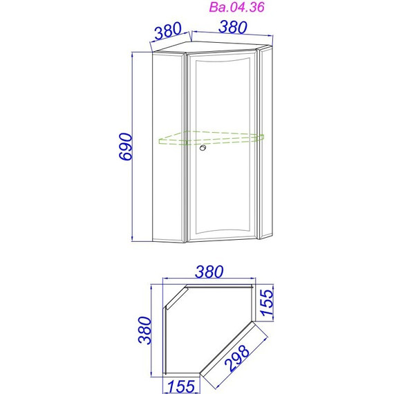 Шкаф подвесной угловой Aqwella Барселона 37 см Ва.04.36, универсальный фото 2