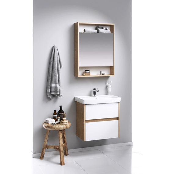 Тумба подвесная с раковиной Aqwella Сити 60 см CI0106DB, дуб балтийский, Цвет фасада: дуб балтийский фото 3