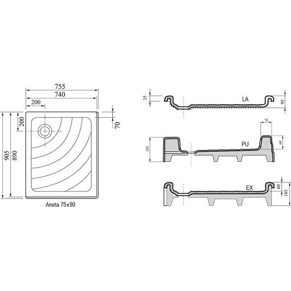Поддон Ravak Kaskada Aneta 75х90 см Ex A003701320 фото 2