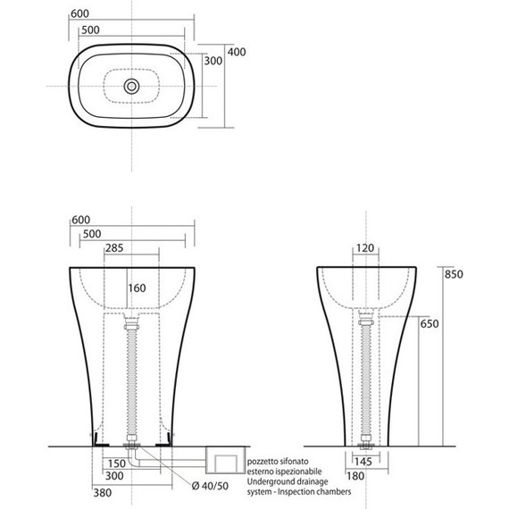 Раковина отдельностоящая Kerasan Aquatech 60 см 374201 - 7 Раковина отдельностоящая Kerasan Aquatech 60 см 374201 фото 7