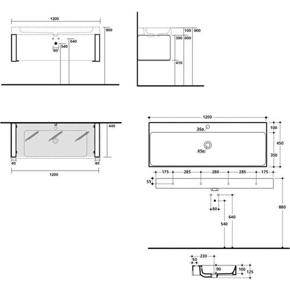 Раковина подвесная Kerasan Cento 120 см 353401*1 фото 2