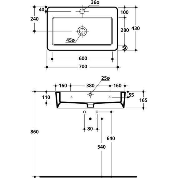 Раковина подвесная Kerasan Ego 70 см 325001*1 - 8 Раковина подвесная Kerasan Ego 70 см 325001*1 фото 8