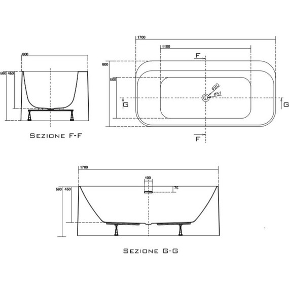 Ванна отдельностоящая Kerasan Tribeca 170х80 см 743001 фото 8